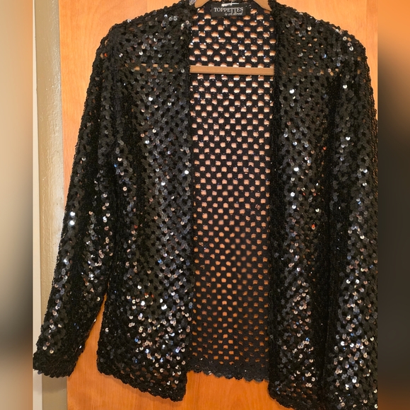toppettes by A. Brod Sweaters - Women's Black Sequin Open-Front Cardigan